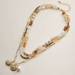 NEW FREM women's sun charm layered beaded necklace in neutral